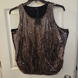 COIN‎ 1804 sz 1X sparkle tank blouse side ruching NWT party shine chic